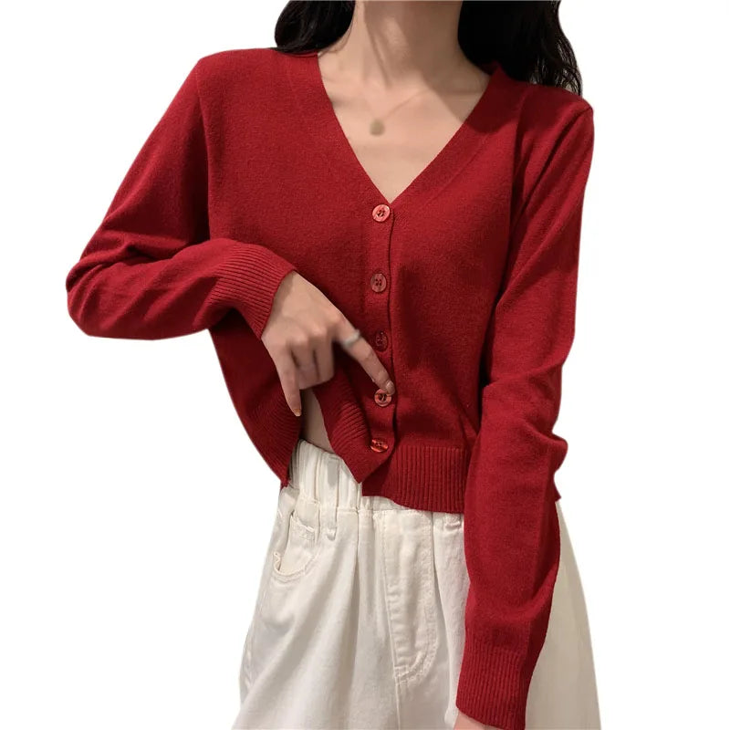 pantsparadises FALL OUTFIT Women Knit Cardigans Sweater V-neck  Long Sleeve Thin Jacket Spring Autumn Cashmere Cardigans Solid Single Breasted Sweaters