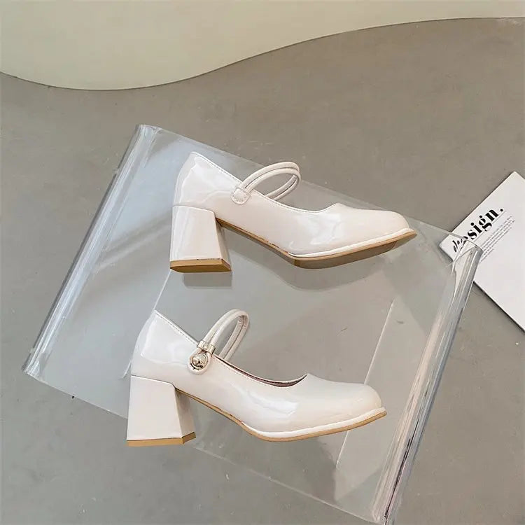 pantsparadises New Mary Jane Shoes Women's Shoes Thick Heel Buckle Lolita Shoes School Fashion Simple Hundred High Heels Women Heels