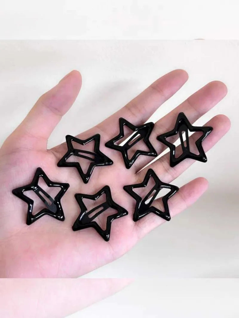 pantsparadises New Dark Y2K Girls Black Star Bobby Pin Hairpin Cool Charm Metal BB Hair Clip for Woman Pentagram Harajuku Headwear Accessories