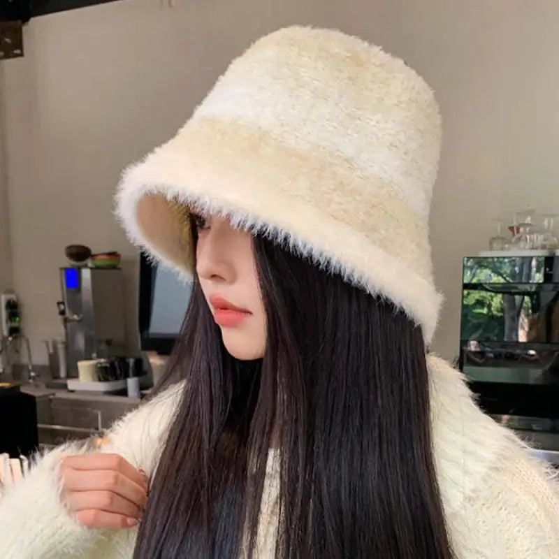 pantsparadises cute winter outfits Bucket Hat Women Winter Gradient Knitted Fisherman Cap Female Keep Warm Winter Hats Woman Bob Femme