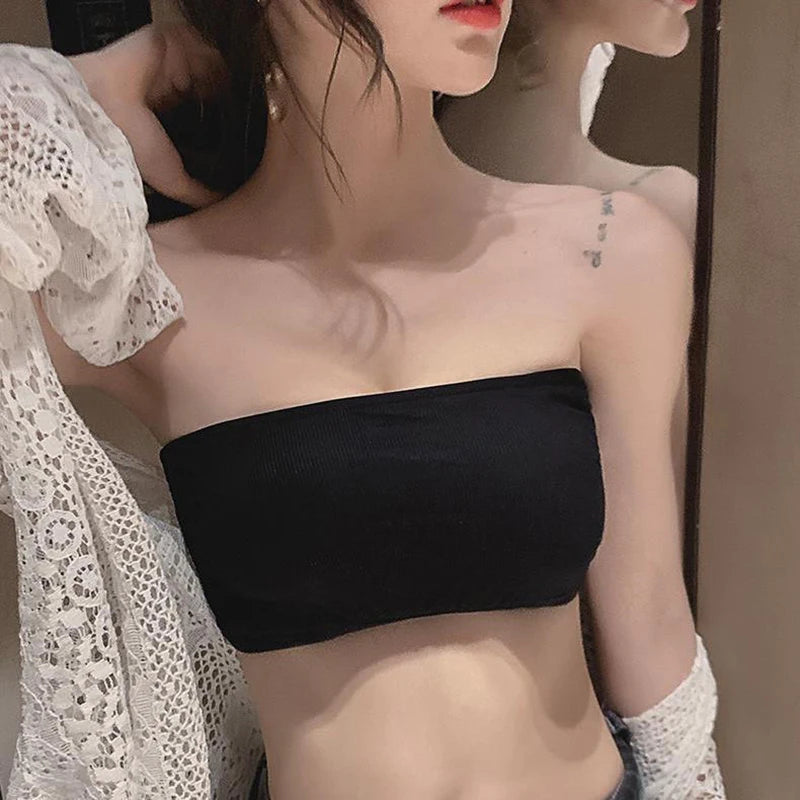 pantsparadises Seamless Tube Top Ice Silk Sexy Wrap Chest For Women Push Up  Bras Strapless Underwear Solid Color  Bralette Lingerie