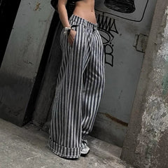 pantsparadises Striped Low Waist Wide Leg Pants Women Old Money Style Streetwear Fashion Baggy Trousers Office Elegant Suit Pants 2024