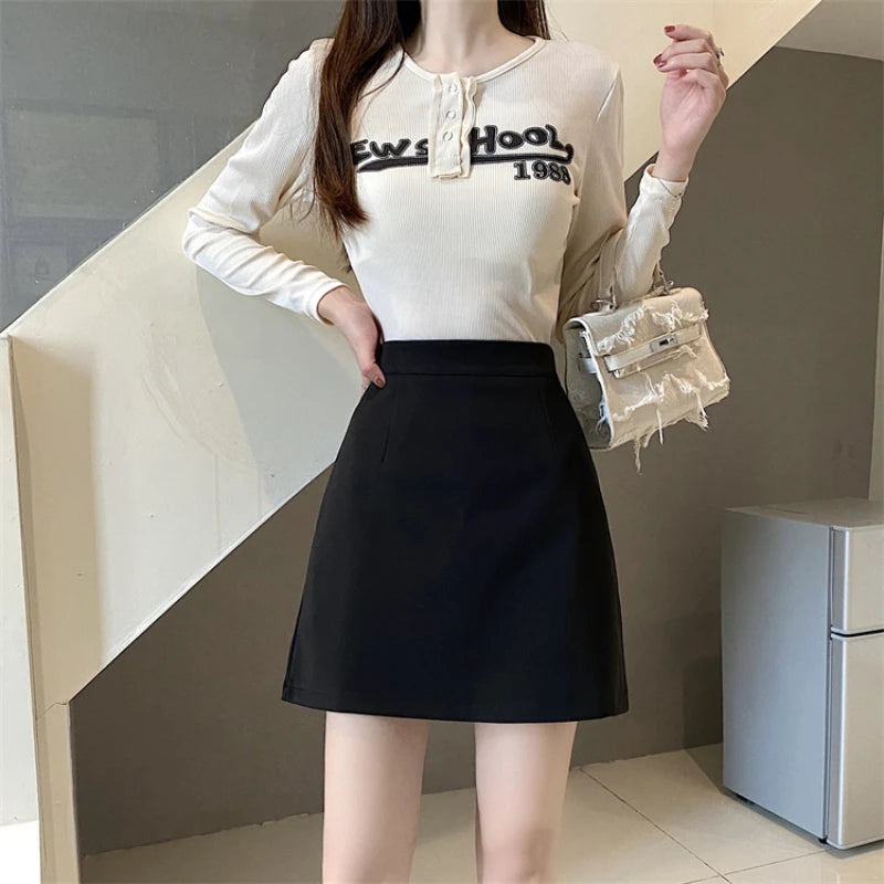 pantsparadises DRESS TO IMPRESS Summer Mini Skirts Women Faldas A-line Solid Hot Soft Simple Stylish High Waist Office Ladies All-match Retro Trendy Minimalist