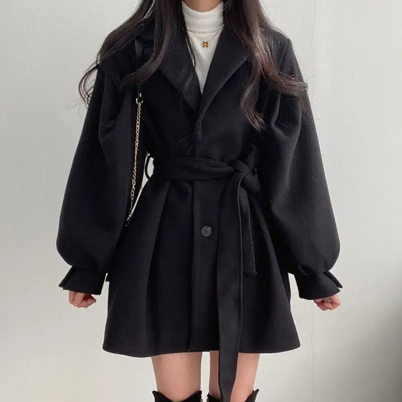 pantsparadises WINTER OUTFIT Black Trench Coat for Women Aesthetic Long Wool Blends Winter Clothing Puffer Woman Coats New Clothes Korean Jackets Female Thic