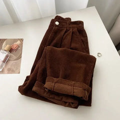 pantsparadises casual winter outfits Retro High Waist Corduroy Pants Women Spring Fall Straight Causal Full Length Trousers Korean Fashion Baggy Outwear Pant