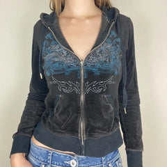 pantsparadises Y2K Aesthetic Vintage Slim Sweatshirts Embroidery Graphic Pattern Zip Up Hoodies 2000s Retro Grunge Mall Goth Jacket Autumn Coat