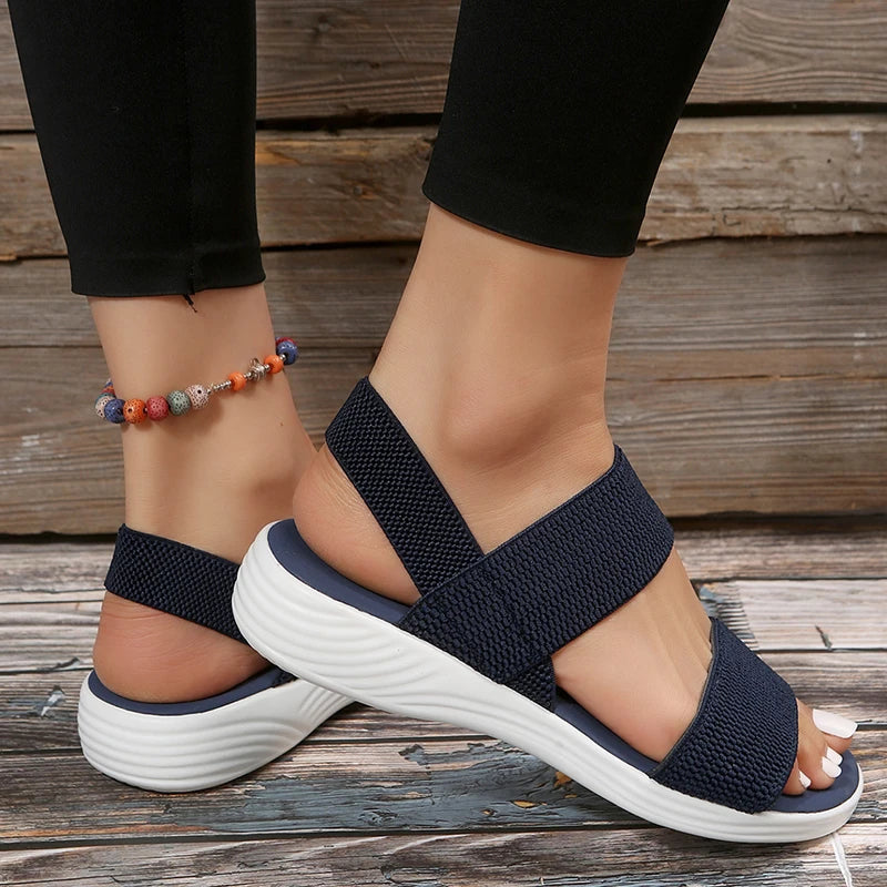 pantsparadises Women's Knit Elastic Cloth Wedge Sandals Slip On Lightweight Walking Sandals Women Plus Size Comfortable Summer Shoes Woman