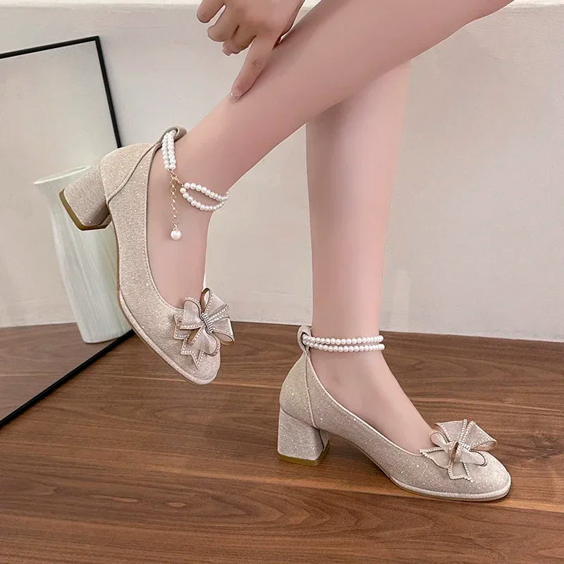 pantsparadises Womens Fashion New Elegant Party Shoes 2024 Summer Versatile Mary Jane Shoes Daily Sweet Style Bow Brand Design Womens Low Heels