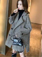 pantsparadises Women's Wool Coat New Vintage Loose Button Coats and Jackets Women Thickening Warm Fashion Long Sleeved Coats for Women Coat