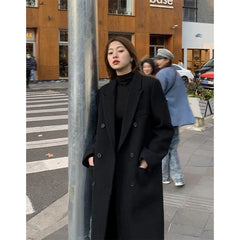 pantsparadises outfit inspo winter Long Wool Blends Coats Women Streetwear Black Blazer Korean Quilted Woolen Jackets Winter Elegant Overcoat Thick Outerwear