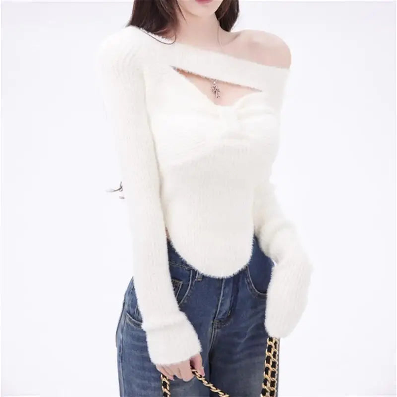 pantsparadises trashy outfits Spring Elegant Pullover Women Casual Solid Korean Style Long Sleeve Knitted Sweater Sweet Soft Sweater Female Y2K Crop Tops