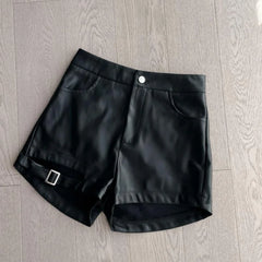 pantsparadises Sexy Black Pu Leather Shorts Women's Autumn and Winter Tight Gothic High Waist Shorts Street Fashion Y2K Hot Girl Outfit