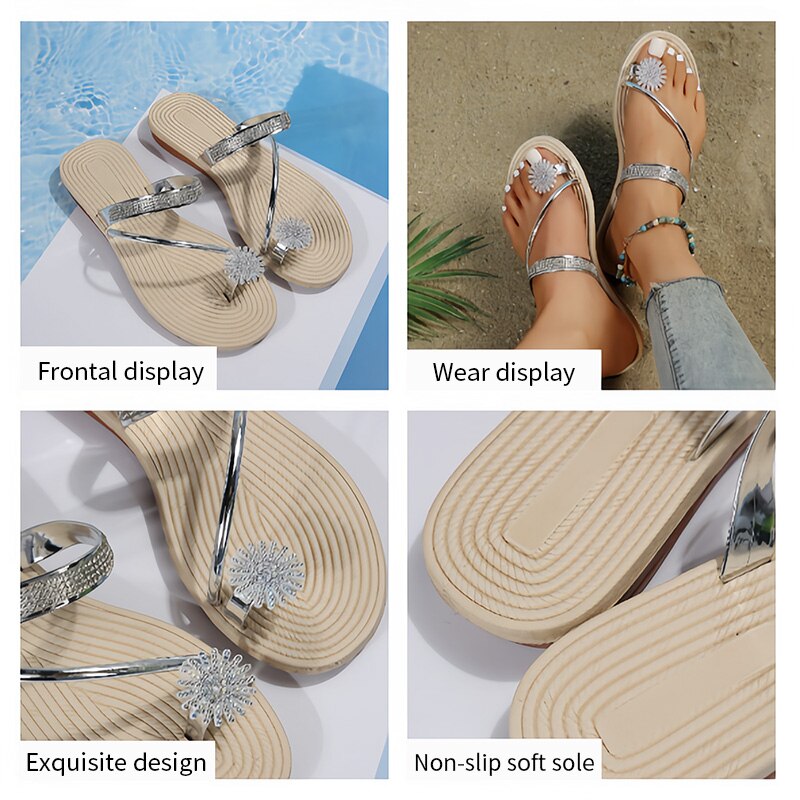 pantsparadises Flat Sandals for Women Dressy Summer Sparkly Rhinestone Slide Beach Shoes Women's Dress Shoes Bling Trendy Ladies Sandals