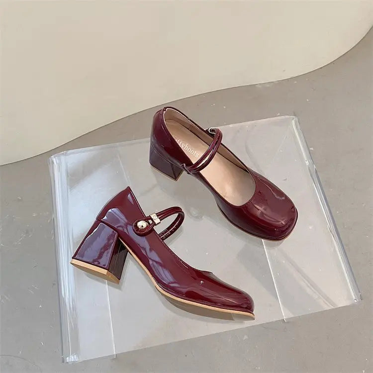 pantsparadises New Mary Jane Shoes Women's Shoes Thick Heel Buckle Lolita Shoes School Fashion Simple Hundred High Heels Women Heels