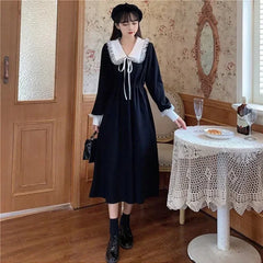 pantsparadises holiday dress New Vintage Shirt Dress Women Autumn Spring Long Sleeve Robe Kawaii Lolita Elegant Midi Dresses Korean Fashion Vestido платье