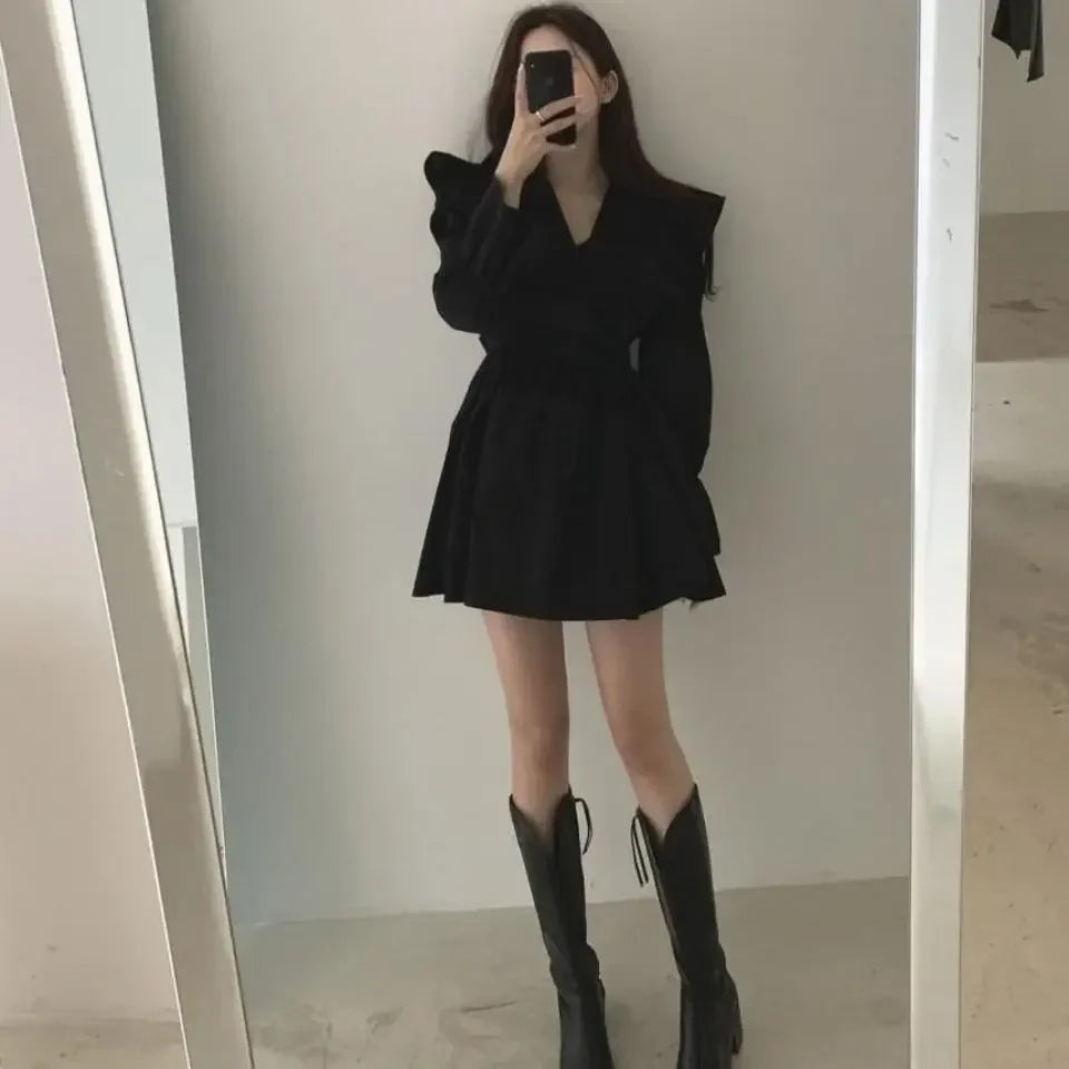 pantsparadises Dresses for Women Spring Short Mini Clothes Ruffle Woman Dress Long Sleeve Outfits Summer Cheap Casual Retro