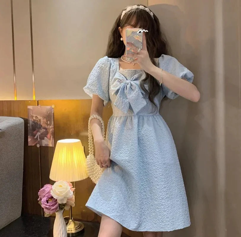 pantsparadises DRESS TO IMPRESS Casual Puff Sleeve Fairy Dress White Women's Dresses High Quality Cute Kawaii Fashion Preppy Loose Y2k Fairy Grunge Baby Doll