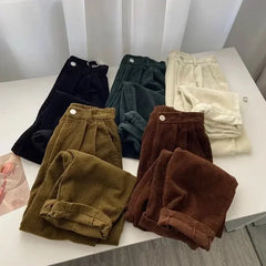 pantsparadises casual winter outfits Retro High Waist Corduroy Pants Women Spring Fall Straight Causal Full Length Trousers Korean Fashion Baggy Outwear Pant