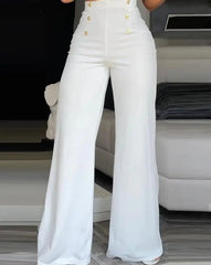 pantsparadises Elegant High Waist Wide Leg Bootcut Pants Summer European & American Fashion Simple Women's Flared Trousers