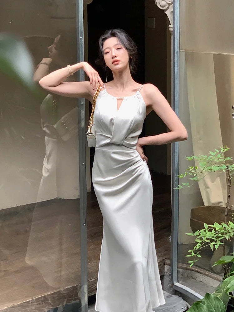 pantsparadises Summer Clothes Chic Party Prom Dress Elegant Sleeveless Wedding Mermaid Women Sexy Elegant Fashion Slim Solid Tank Evening Robe