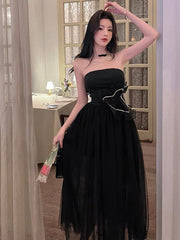 pantsparadises DRESS TO IMPRESS Summer Women Evening Dress Black Sexy Chest Wrapping Backless Slim Maxi Dresses Party Gown Birthday Robe Mujer Vestidos Fiesta