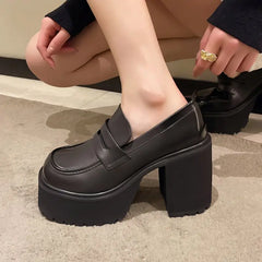 pantsparadises High Heels Loafers Women Shoes Retro Chunky Heels Pumps Woman Uniform College Platform Mary Jane Shoes Ladies fashion