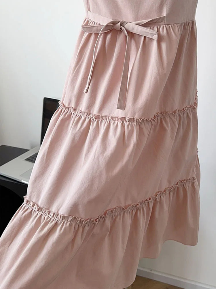 pantsparadises New Design Print Pink Spaghetti Strap Dress All-Match Elegant Temperament Sexy Prom Gown Sweet Bow A-Line Dress Cozy Streetwear