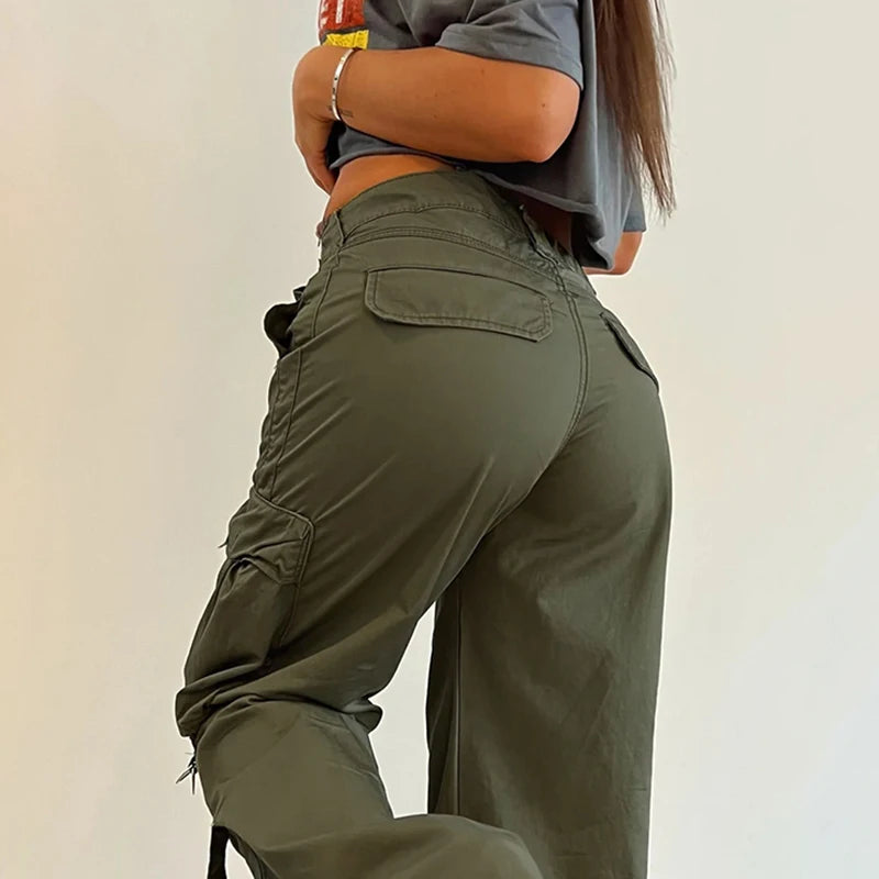 pantsparadises y2k Streetwear Pockets Cargo Pants Harajuku Low Rise Baggy Straight Pants Loose Korean Fashion Trousers Aesthetic Womens