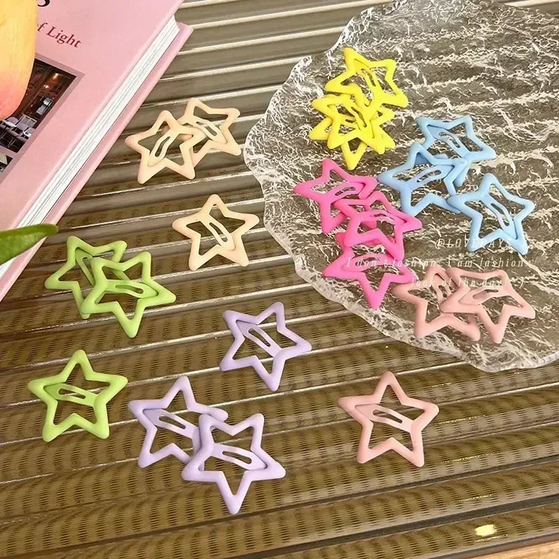 pantsparadises 20/10Pcs Girls Y2K BB Star Clips For Kids Solid Color Headwear Alloy Barrettes Cute Glitter Hair Clips Hairpins Hair Accessories