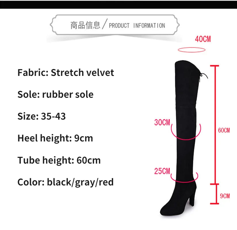 pantsparadises Women Spring Autumn New Fashion Side Zipper Long Boots Were Thin High-heeled Thick Suede Over-the-knee Ladies Black Gray Shoes