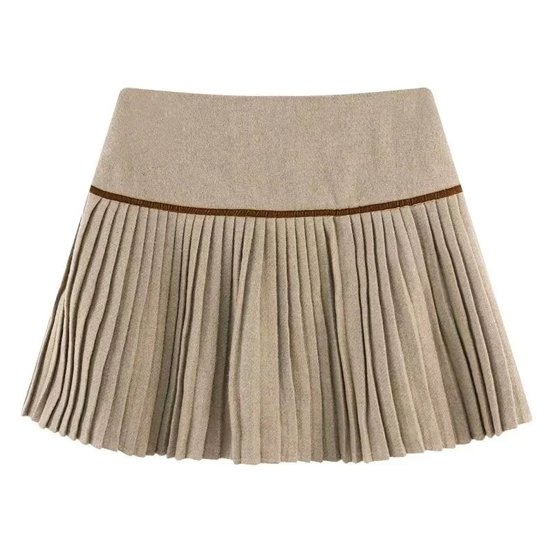 pantsparadises Japanese Style Retro Spicy Girl Plaid Pleated Skirt Autumn Winter College Style Woolen Mini Skirt High Waiste Sweet Kawaii Skirt