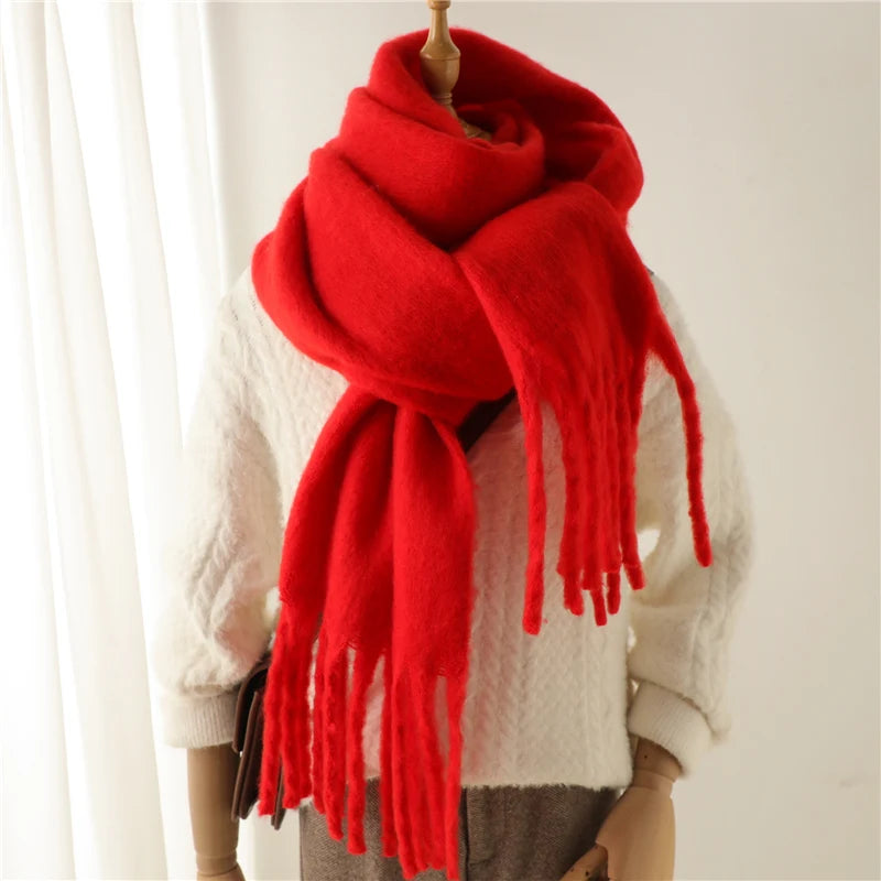 pantsparadises Winter Scarf for Women Cashmere Warm Solid Pashmina Blanket Wraps Female Thick Soft Bufanda Big Tassel Shawl Long Poncho Echarpe