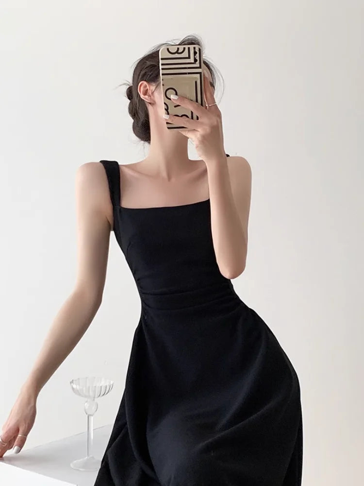 pantsparadises DRESS TO IMPRESS Summer Evening Party White Long Dress Office Lady Slim Sexy Sleeveless Strap Dress Beach Style Women One Piece Dress Korean