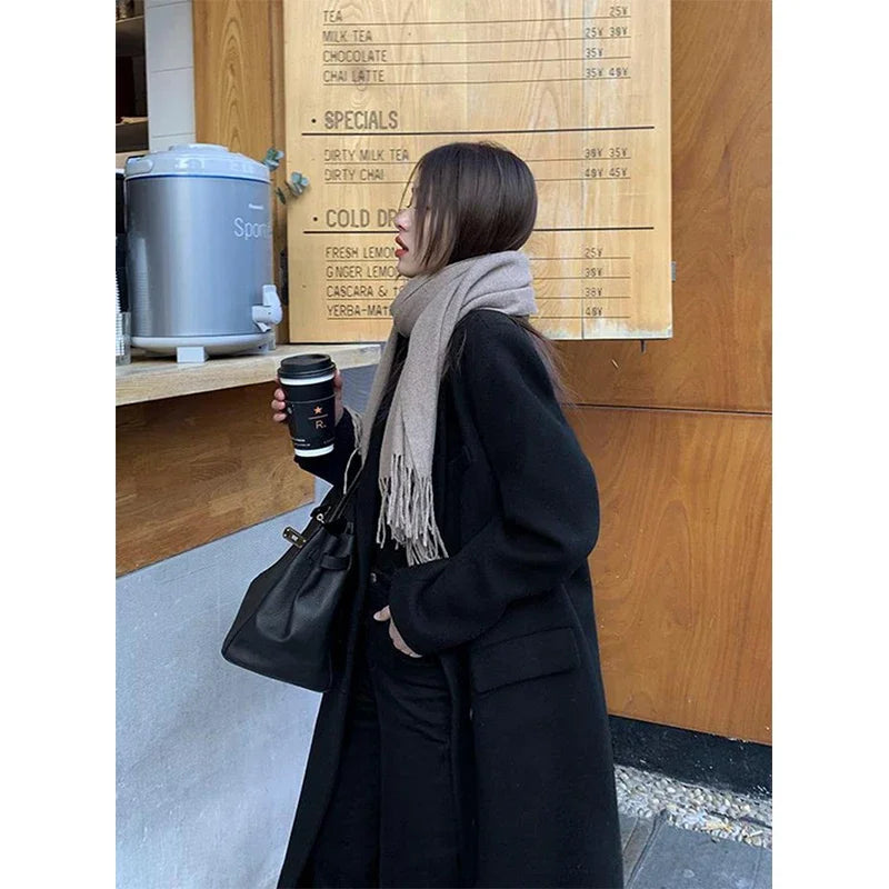 pantsparadises outfit inspo winter Long Wool Blends Coats Women Streetwear Black Blazer Korean Quilted Woolen Jackets Winter Elegant Overcoat Thick Outerwear