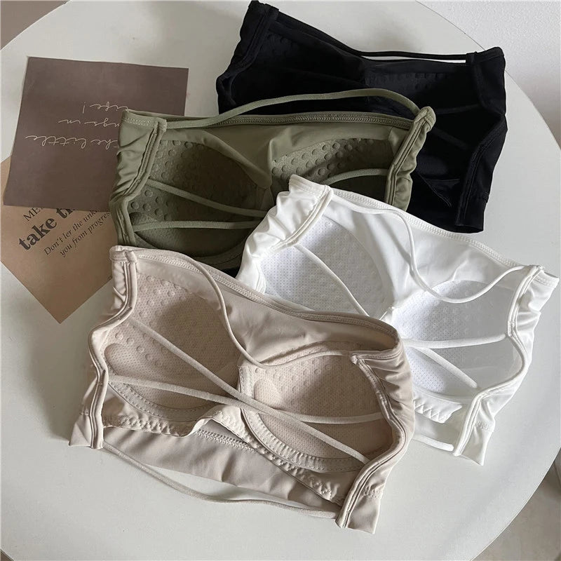 pantsparadises Seamless Tube Top Ice Silk Sexy Wrap Chest For Women Push Up  Bras Strapless Underwear Solid Color  Bralette Lingerie