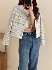 pantsparadises Autumn Winter Women Elegant  Tweed Cardigan Short Coat With Pocket Single Breasted Jacket For Women Loose Outwear