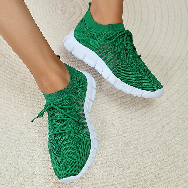 pantsparadises Mesh Breathable Soft Sole Sneakers Women Lightweight Non-Slip Running Walking Shoes Woman 2024 Spring Casual Lace Up Flats Shoes