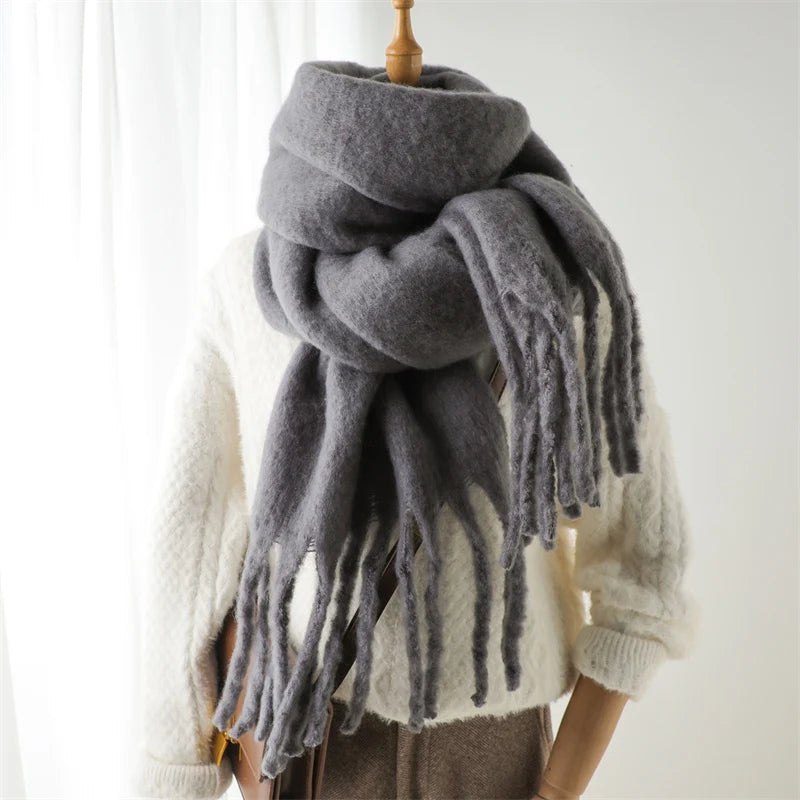 pantsparadises Winter Scarf for Women Cashmere Warm Solid Pashmina Blanket Wraps Female Thick Soft Bufanda Big Tassel Shawl Long Poncho Echarpe