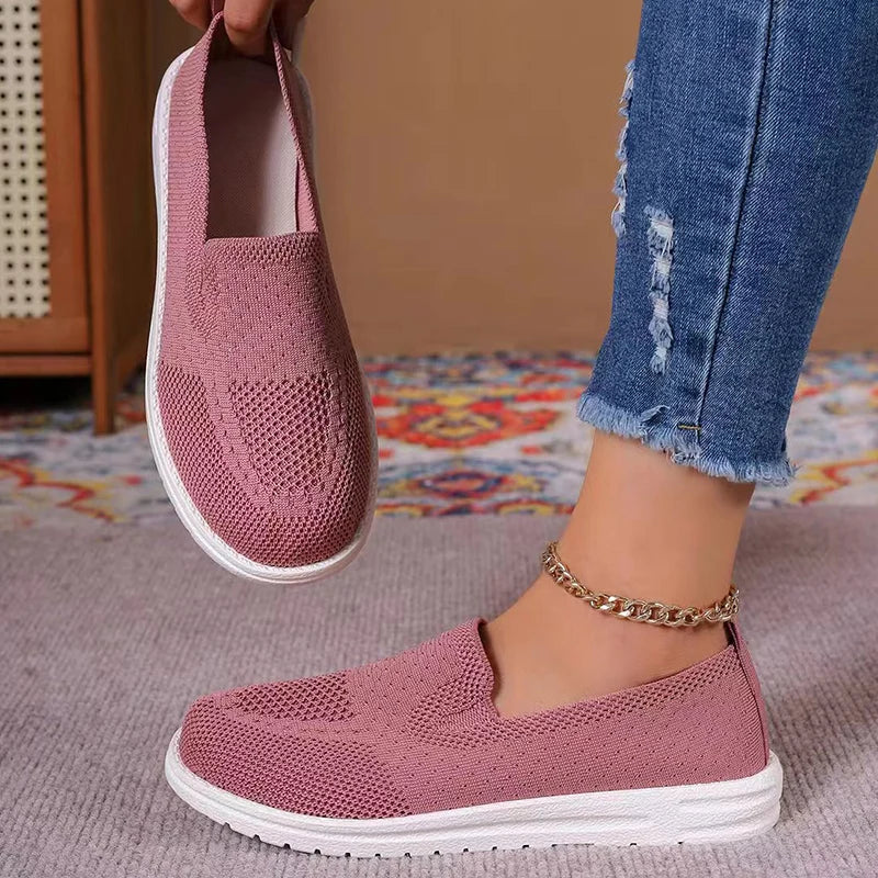 pantsparadises Women's Knitted Mesh Loafers Plus Size 43 Lightweight Soft Sole Casual Shoes Woman Autumn Non-Slip Breathable Flats Shoes