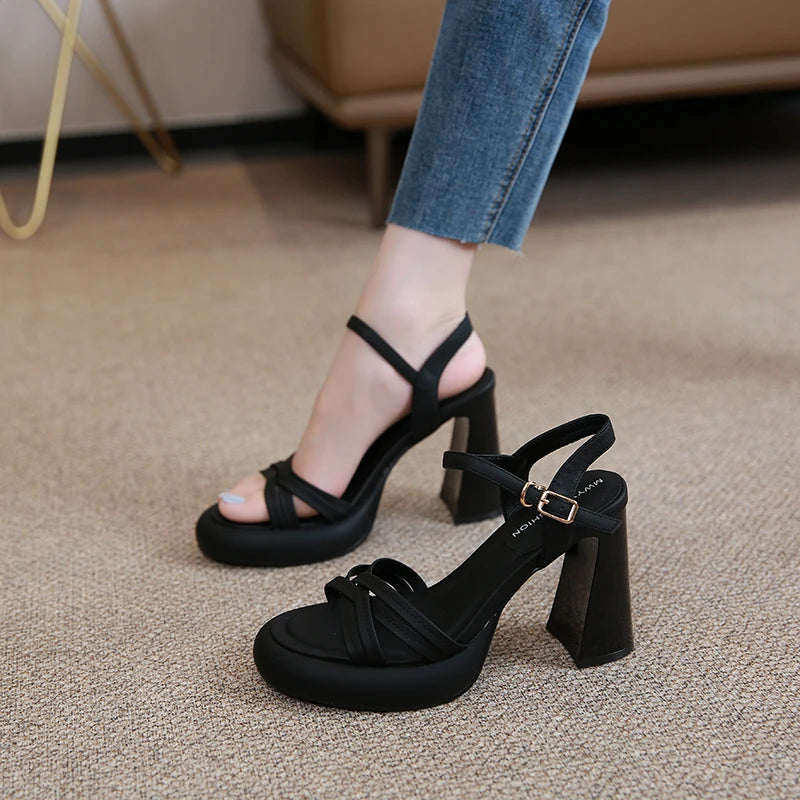 pantsparadises Designer Summer Open Toe Women Sandals Fashion Platform Thick High Heel Outdoor Dress Sandal Women's Shoes