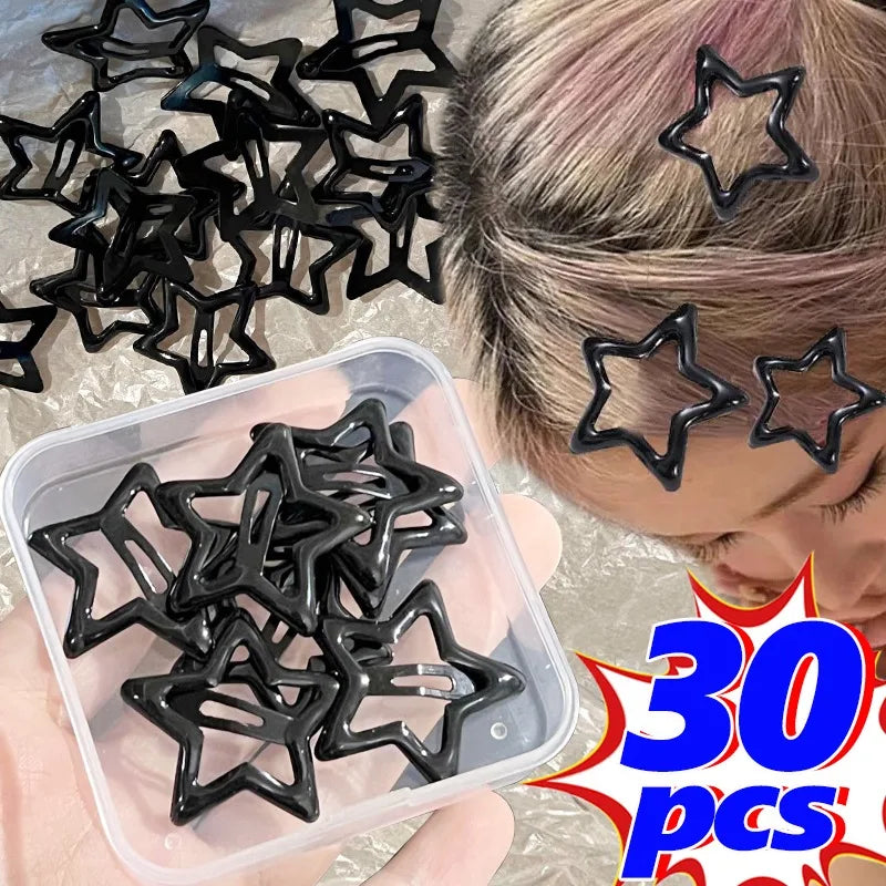 New Dark Y2K Girls Black Star Bobby Pin Hairpin Cool Charm Metal BB Hair Clip for Woman Pentagram Harajuku Headwear Accessories