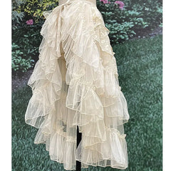 pantsparadises Double Layered Lolita Waist Curtain Sheer Cover Up High Low Skirt w. Asymmetrical Ruffles