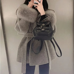 pantsparadises winter dinner outfits High End Double-sided Wool Strapping Real Wool Fur Coat Women's Removable Cuffs Fox Fur Temperament Cashmere Short Jacket