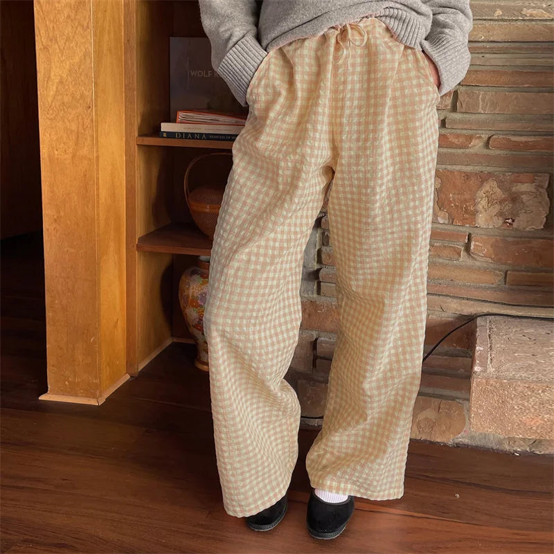 pantsparadises Lounge Pants y2k Clothes Women Plaid Print Drawstring High Waist Loose Trousers with Pockets 2000s Clothing Streetwear