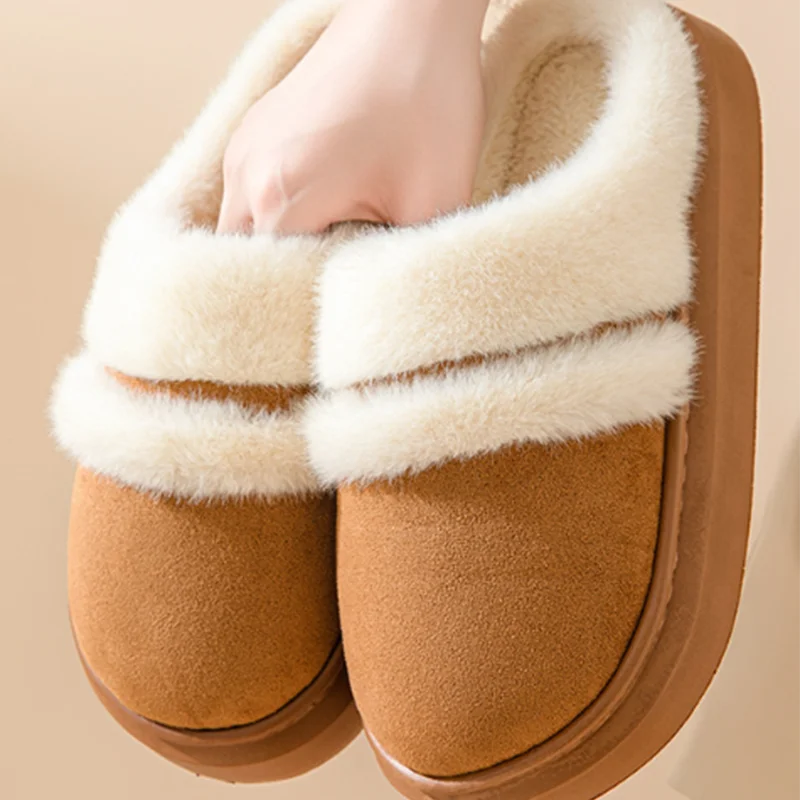 pantsparadises Fashion Fluffy Plush Thick Bottom Slippers New Winter Womens Thicken Warm Slippers Casual Indoor Indoor Cotton Slides Shoes