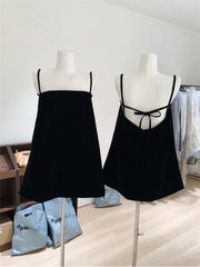 Women Black Tank Top Vintage High Quality Backless Camisole Lace Up Bow 90s Fashion Off Shoulder Vest Casual Streetwear Gothic