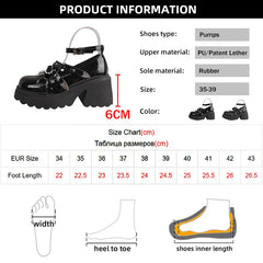 pantsparadises Punk Gothic Chunky Platform Pumps for Women Ankle Strap Thick Heeled Mary Jane Shoes Woman Y2K Metal Rivets Lolita Cosplay Shoes