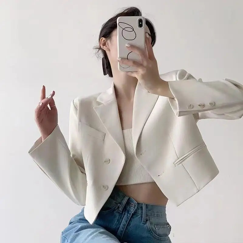 pantsparadises Short Fashion women Blazer Solid Color single-breasted women's Long Sleeve Blazers 2024 Elegant Ladies Thin office Jacket Coat