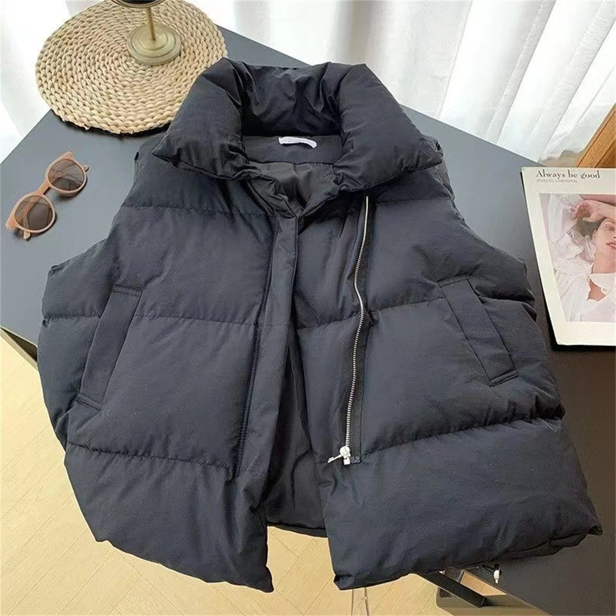 pantsparadises cold weather outfits Women Fashion Autumn New Stand Collar Elegant Down Coats Warm Outerwear Casual Belt Sleeveless Winter Women Vests Jackets