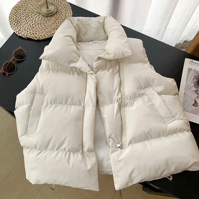 pantsparadises warm winter outfits Women Fashion Autumn New Stand Collar Elegant Down Coats Warm Outerwear Casual Belt Sleeveless Winter Women Vests Jackets